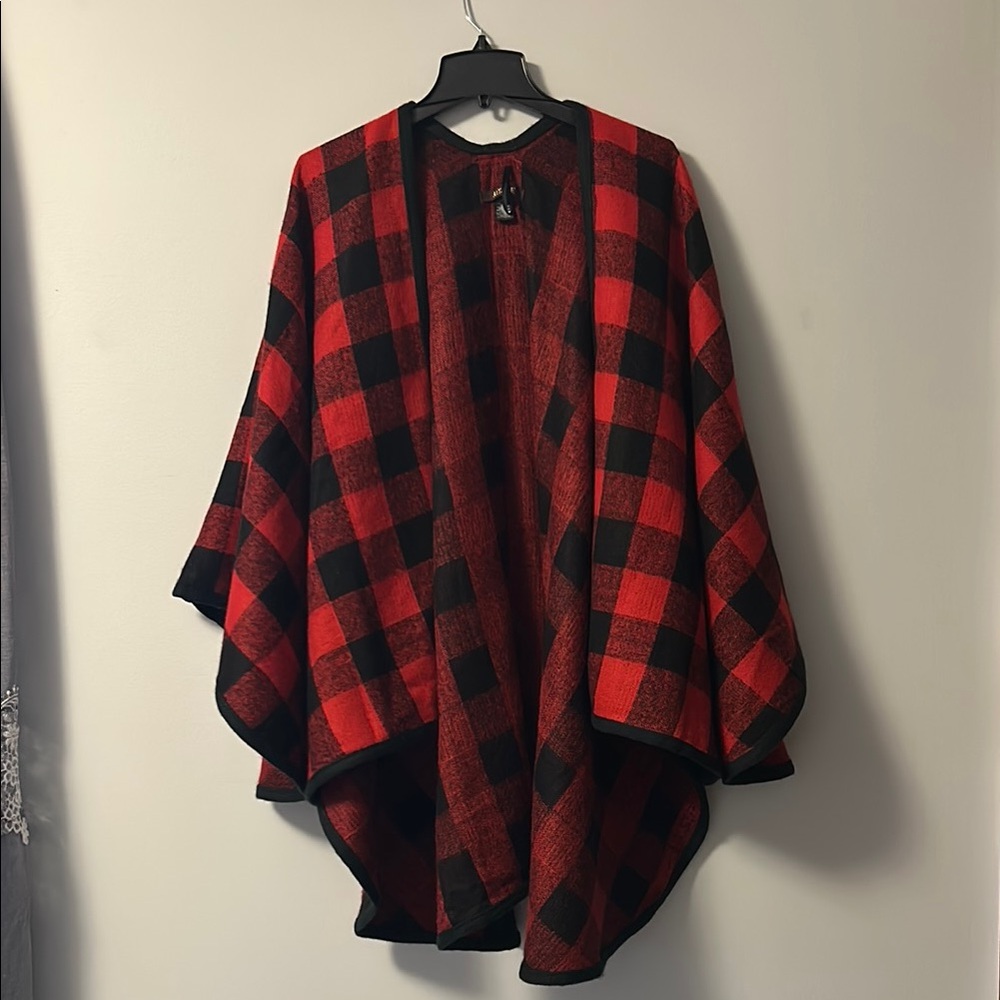 Red and Black Plaid Women's Poncho